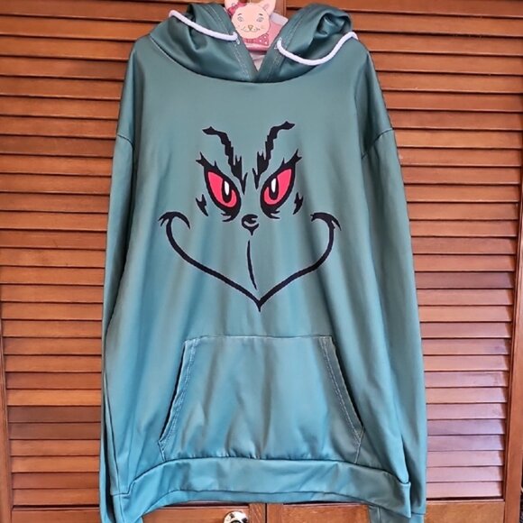 Not worn Green Grinch Hoodie Kangaroo Front Pocket unisex fits medium - Picture 12 of 12